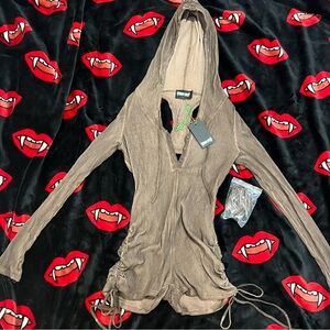 Darker Wavs x Dolls Kill - CROSSFADE HOODED LONG SLEEVE ROMPER - BROWN